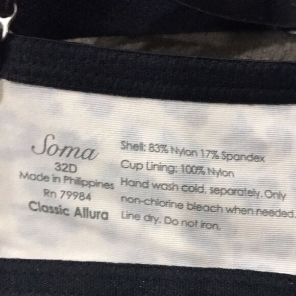 Soma Women's Classic Allura Bra, 32D, Black & Cream - Picture 7 of 8